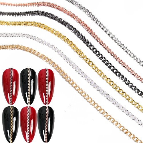3D Metal Nail Chain Charms Decoration for Women Girl Metal Punk Nail Jewelry Mixed Design Pattern for Manicure Tips Nail Tips Supplies for Fingernails & Toenails Decorations Tools-Each length 15.7in