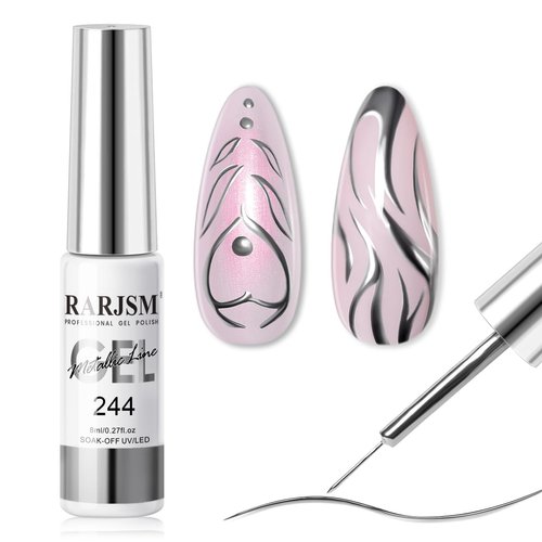 RARJSM Metallic Silver Gel Liner Nail Art 3D Mirror Chrome Effect Gel Nail Polish 8ml Build in Th...