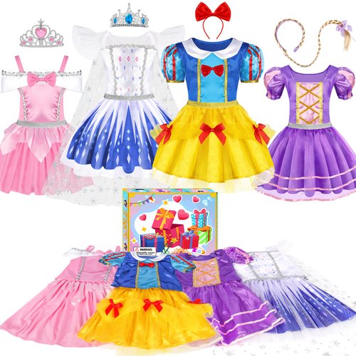 EULRGAUS Princess Dress Up, Girls Dress Up Clothes, Role Play Princess Costume Gift Set with Princess Dresses and Princess Toys, Cosplay Pretend Play Toys for Toddler Little Girls Birthday Party Gifts