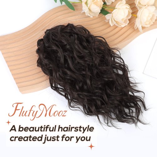 Flufymooz Ponytail Extension, 12" Short Claw Ponytail Extension Wavy Curly Jaw Clip in Pony tails Hair Extension Natural Synthetic Hairpiece for Women (Dark Chocolate Brown)