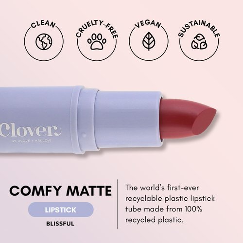 Clover Comfy Matte Lipstick | Non Drying Lipstick, Moisturizing And Lightweight, High Pigmented Lipstick | Cruelty-Free & Vegan Lip Makeup | Shade - Blissful