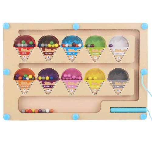 Magnetic Color and Number Maze, Montessori Sorting Toy Wooden Fine Motor Skills Board Color Craft Matching Counting Learning Educational Game Puzzle for Toddler Kids Girls Boys (Ice Cream Style)