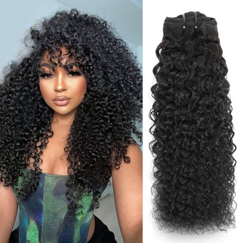 BUGUQI Kinky Curly Clip INS Hair Extensions 120G Clip In Hair Extensions Human Hair 22 Inch 10Pcs Lace Weft Clip in Brazilian Remy Human Hair extensions