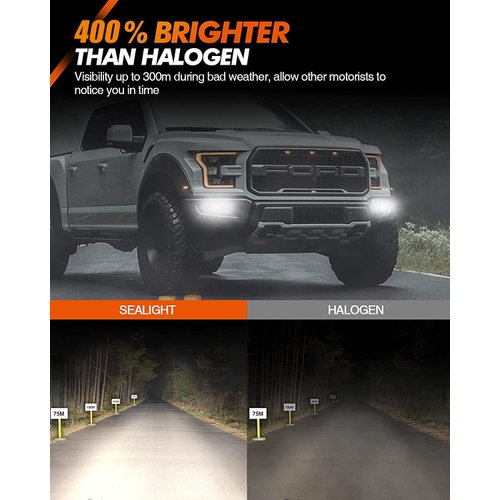 SEALIGHT H11 H8 H9 LED Bulbs LED Fog Light Bulbs, 6000K Xenon White 400% Super Brightness H11 LED Light Bulb Kit for Car, Lighting Range over 300m, Play and Plug, Pack of 2