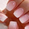 RUPOFUZA Acrylic Press on Nails Short Square Fake Nails White Ombre Glue on Nails Short False Nails with Gloss Designs Nails Press on Artificial Nails Stick on Nails for Women 24Pcs