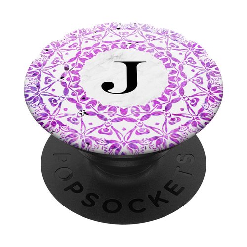 Cell Phone Pop Up Grip Holder,Monogram Mandala White Pink J PopSockets Grip and Stand for Phones and Tablets