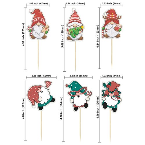 Gyufise 36Pcs Christmas Gnomes Cupcake Toppers Christmas Dwarf Santa Claus Snowflake Cupcake Picks Cake Decorations for Merry Christmas Theme Happy New Year Holiday Party Supplies