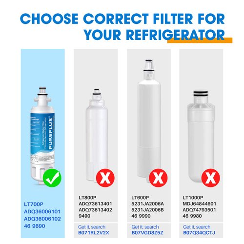 PUREPLUS 9690 Replacement for kenmore Elite 469690 LG LT700P RFC 1200A ADQ36006102 ADQ36006101 LFX28968ST RWF1052 RWF1200A LFXS29626S LFXS30766S LFX31925ST LFX31945ST Refrigerator Water Filter, 4Pack