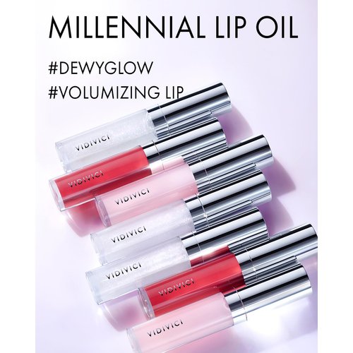 VIDIVICI Millennial Lip Oil #02 Illumination - Non-Sticky Dewy Gloss for Moisturized & Voluminous Lips - Illuminating Transparent Lavender-Blue Glitter Lip Makeup, 0.12 fl.oz.