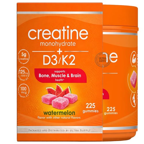 Zena_Creatine Monohydrate + D3 K2 Gummies (225 Count. Value Pack) - Muscle, Bone & Performance Support - Watermelon Flavor