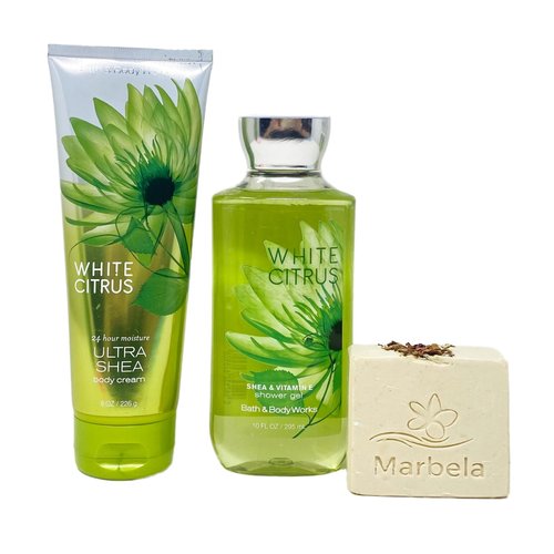 Bath & Body Works White Citrus - Body Cream and Shower Gel - with a Creamy Rose Bar Soap