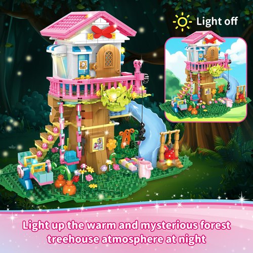 Tree House Friends Building Toys for 6 7 8 9 10 12+ Year Old Girls Boys, Light-up Forest Friendship Animals Flowers Treehouse STEM Construction Craft Kit, Birthday Christmas Toy Gifts for Kids, 660Pcs