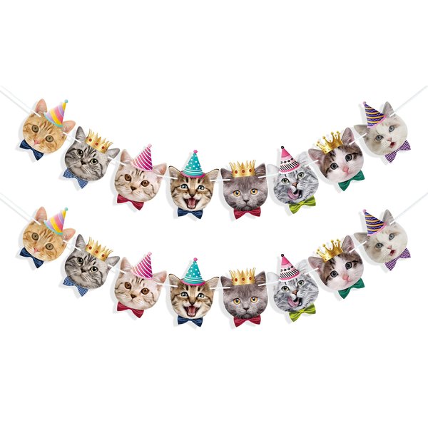 Uniwish Cat Faces Banner Garland Cat Birthday Decorations Cat Themed Birthday Party Supplies for Boys Girls Kitten Baby Shower Pet Adoption Party Favors