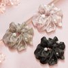 3 Pack Pearls Fashion Flower Stretchy Organza Mesh Hair Scrunchies, Elastic Hair Ties Rubber Bands Hairbands, Ponytail Holders Floral Headbands Accessories for Women & Girls Thick Thin Hair (A#)