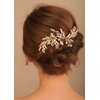 Denifery Vintage Wedding Headpiece - Gold Rhinestone Pearls Flower and Leaf Crystal Hair Comb for Women, Bridal Hair Accessories