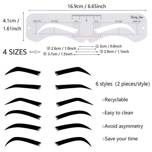 12 Pcs Reusable Eyebrow Stencil, Eyebrow Template with Elastic Band for Beginners (Eyebrow Distance 2.0-3.5cm)