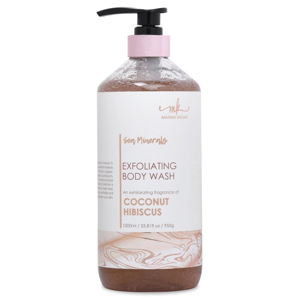 Manna Kadar Beauty Dead Sea Minerals Exfoliating Body Wash, Coconut Hibiscus - Body Wash, Shower Gel, Moisturizing Scrub, Brighten Dull Skin