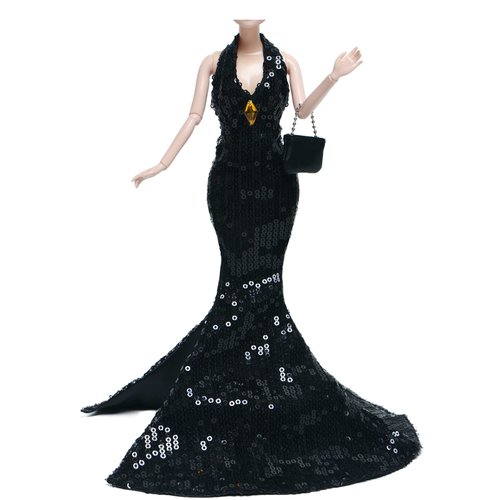 Gorgeous Handmade Doll Dress, Doll Clothes Evening Gown with Sequin Fashion Show, Wedding Party Outfits for 11.5 inch Doll Accessories (Black)