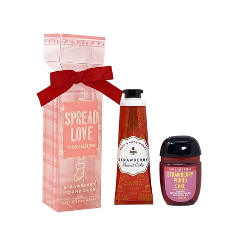 Bath & Body Works Strawberry Pound Cake Travel Gift Set - Hand Cream and Hand Gel Inside a Small Decorative Box