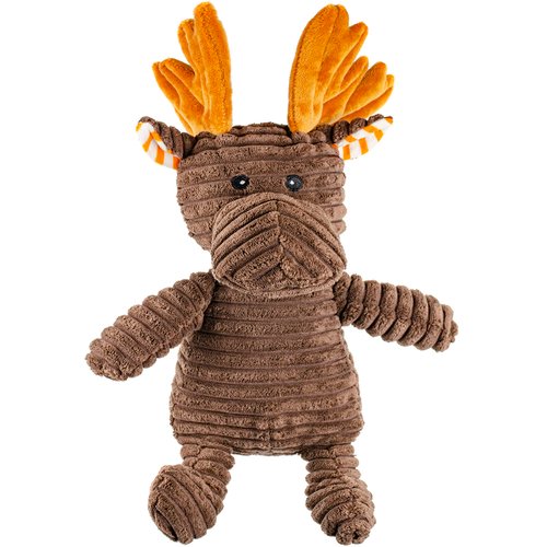 Giftable World 15 Inch Plush Pet Toy Corduroy Moose with Squeaker Crinkle Ears and Stripped Detail Dog Chew Toy