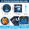 gisgfim Video Game Party Supplies Tableware Set for 20 Guests Gaming Party Birthday Plates Blue Gamer Party Decorations Includes 7inch Plates, Napkins, Tablecloth
