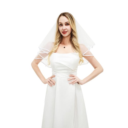 White Bridal Veil Short 2 Tier Veil with white binding Wedding Veil Bachelorette Party Bridal Shower Flower Girl Veil First Communion