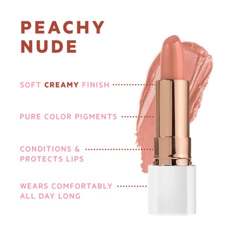 FLOWER BEAUTY By Drew Barrymore Petal Pout Lipstick - Nourishing & Highly Pigmented Lip Color with Antioxidants, Matte Finish - Peachy Nude