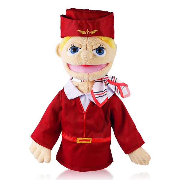 Role Play Hand Puppets Hand Plush Chef Doctor Fireman Pirate Detective Athlete Nurse Worker Hand Puppet Toys Puppets for Kids Storytelling Imaginative Pretend Play Teaching Preschool(Stewardess)