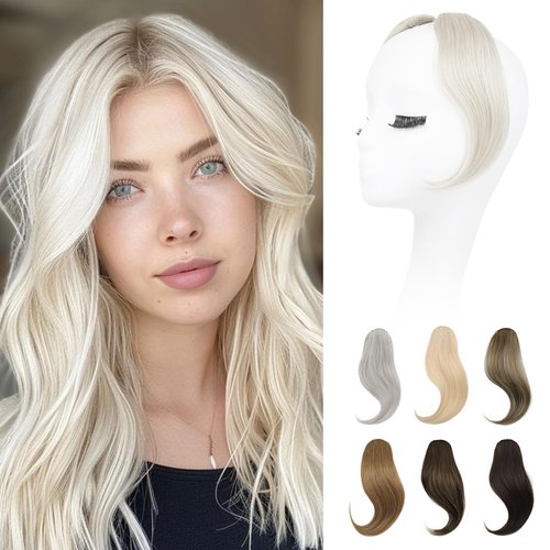 REECHO Bangs Hair Clip in Bangs, 2 PCS Face-Framing Classic Curtain Bangs Fringe Fake Bangs Hairpieces for Women Daily Wear - Platinum Blonde