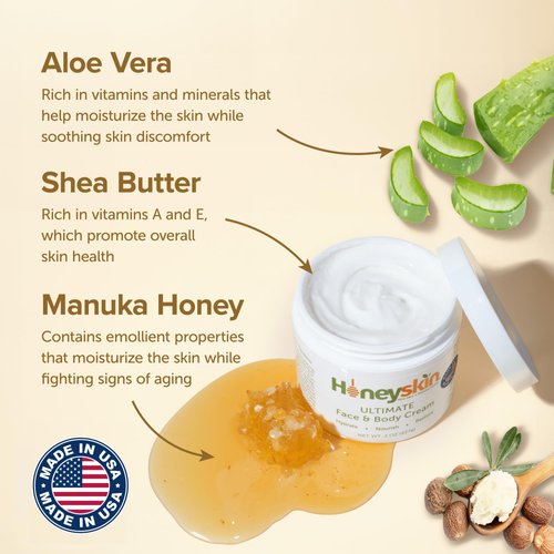 Hydrating Face Moisturizer & Body Cream with Manuka Honey Cream - Organic Face Moisturizer & Body Lotion for Extremely Dry Skin - for Dry & Itchy Skin, Rosacea & Eczema Prone Skin (Original, 2oz)