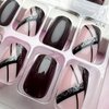 Dark Red Press on Nails Short Medium Length Square Silver Fake Nails with Glitter Line Designs Glossy Full Cover Acrylic Nails Stick on Nails Artificial Reusable False Nails for Women Manicure 24pcs