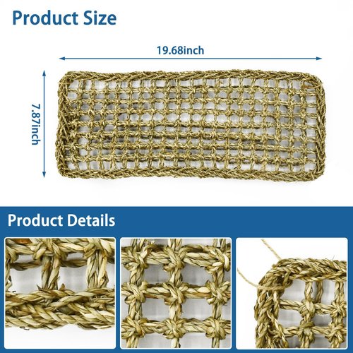 19.7 x 7.87 Bird Seagrass Mat Natural Seagrass Woven Net Rat Cage Accessories Bird Foraging Chew Wall Toys Climbing Rope Ladder Chew Toys for Parrots Cockatoos Lovebird Cockatiel Hamster Parakeet