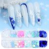 Tyuimhx 12 Grids Christmas Nail Art Glitter Sequins 3D Holographic Winter Snowflake Nail Art Glitter Flakes White Blue Pink Green Snowflake Designs Xmas Nail Decorations for Acrylic Nails Supplies