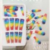 Extra Long Press on Nails Coffin Acrylic Nails Summer False Nails with Rainbow Glitter Designs Full Cover Fake Nails Glossy Stick on Nails for Women 24 Pcs