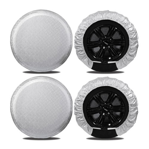 Moonet Tire Covers for RV Wheel (4 Pack Silver), Oxford Waterproof UV Sun Protectors for Motorhome Boat Trailer Camper Van SUV, Fits Tire Diameter 19"-21" * Width 11"