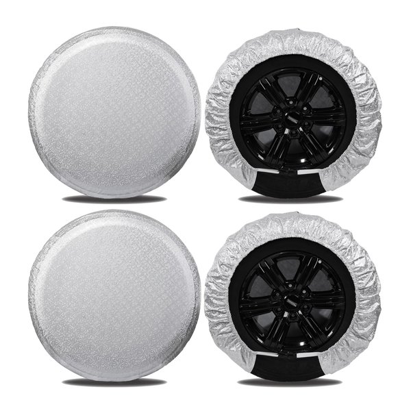 Moonet Tire Covers for RV Wheel (4 Pack Silver), Oxford Waterproof UV Sun Protectors for Motorhome Boat Trailer Camper Van SUV, Fits Tire Diameter 19"-21" * Width 11"