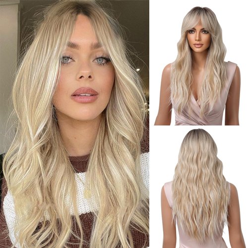 JTW Blonde Wigs for Women Long Wavy Ombre Synthetic Wig 24 Inches(61cm) Heat-resistant synthetic fiber blonde wig Ideal for Everyday Parties and Outdoor Activities