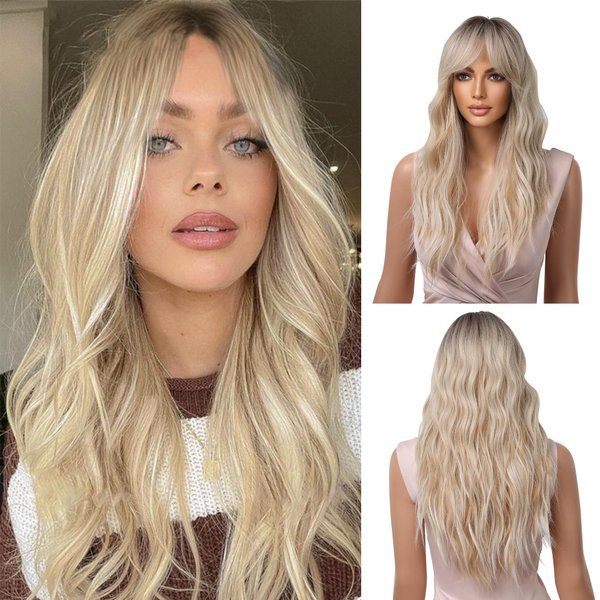 JTW Blonde Wigs for Women Long Wavy Ombre Synthetic Wig 24 Inches(61cm) Heat-resistant synthetic fiber blonde wig Ideal for Everyday Parties and Outdoor Activities