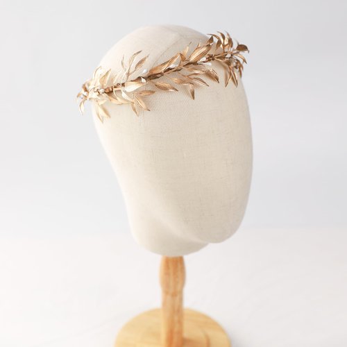 KorViSHOW Gold Leaf Headband Fairy Leaf Crown Wedding Hair Wreath Bamboo Leaf Flower Core Headpiece Bridesmaid Prom Festival Hair Accessories for Women Girls