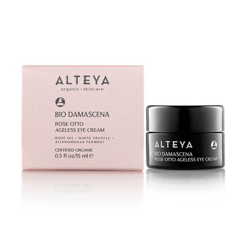 Alteya Organics Eye Cream Certified Organic Skin Care 0.51 Fl Oz/15 mL Bio Damascena Award-Winning Ageless Eye Contour Cream With Organic Bulgarian Rose Oil Brightening, Nourishing and firming