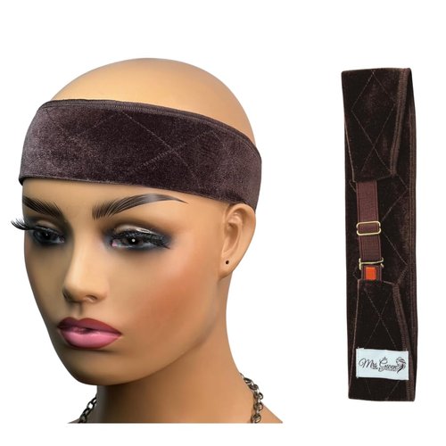 Mrs Gwen Hair Velvet Non Slip Wig Band Adjustable with Velcro Headband Wig Security Wear & Go Glueless Lace Wigs (Brown)