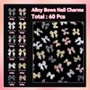 60 Pcs Metal Bow Nail Gems Charms, 3D Alloy Bow Bowkont Nail Charms for Acrylic Nails, 12 Styles Silver Gold Black Bows Nail Art Charms, Bow Nail Jewelry for Nails DIY Y2K Decoration