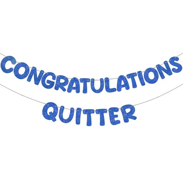 Fulmoon Pre Strung Congratulations Quitter Glitter Banner Funny Retirement Banner Retirement Party Decorations Retirement Party Supplies Garland for Men Women Gifts, No DIY (Navy Blue)