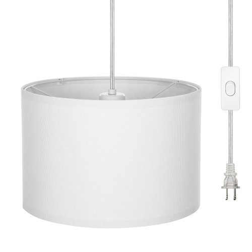 DEWENWILS Hanging Pendant Light with Plug in Cord, Plug in Wall Light with 15Ft Cord, On/Off Switch, White Fabric Lamp Shade, Hanging Light Fixture for Bedroom, Kitchen, Living Room, Dining Table