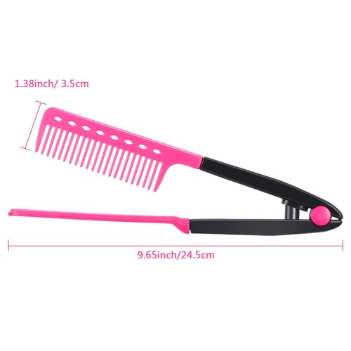 EasyGlide-V Hair Straightener and Detangler Comb - Rat Tail Style V-Comb For Hair Sectioning | Flat Ironing | Blow Drying | Keratin Comb for Tangled Hair | Spring Grip | Heat Resistant (Pink)