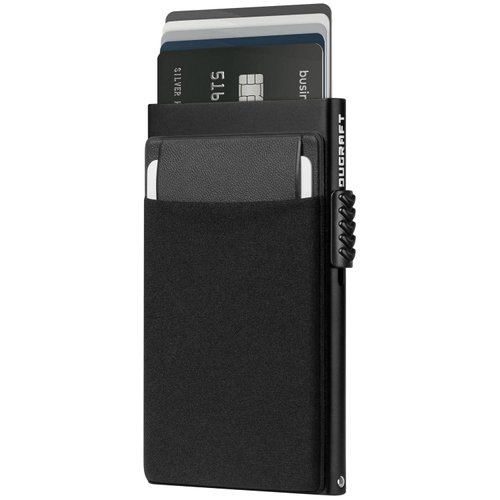 DUGRAFT Card Holder with Money Pocket Mens Minimalist Slim Aluminum Metal Pop Up Wallet RFID Blocking Card Case with Gift Box, Holds 5 Cards and Cash (Black)