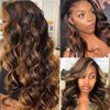 Highlight Lace Front Wig Human Hair Body Wave Ombre Honey Blonde 13x4 Transparent Lace Front Wigs For Women Ombre Brown Lace Front Wigs 180% Density Colored 20 Inch 1B/30 Balayage Wig Human Hair