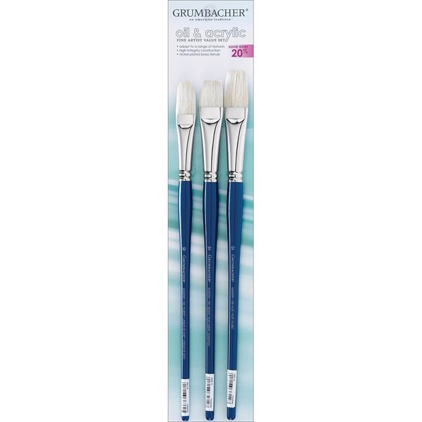 Grumbacher Academy Hog Bristle 3-Brush Set #1 for Oil & Acrylic Paints (760.SET1)