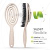 FABCARE Detangler Hair Brush for Women, Men & Children, Detangling Brush for Thick or Curly Hair - Dry or Wet Hairbrush with Boar Bristles, Curved Vented Hair Brush for Blow Drying, Beige