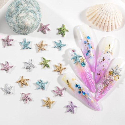 QIMYAR Mixed Color 3D Starfish Nail Charms Alloy Summer Beach Nail Art Accessories Ocean Theme Starfish Sea Series Nail Art Supplies DIY Manicure Decoration